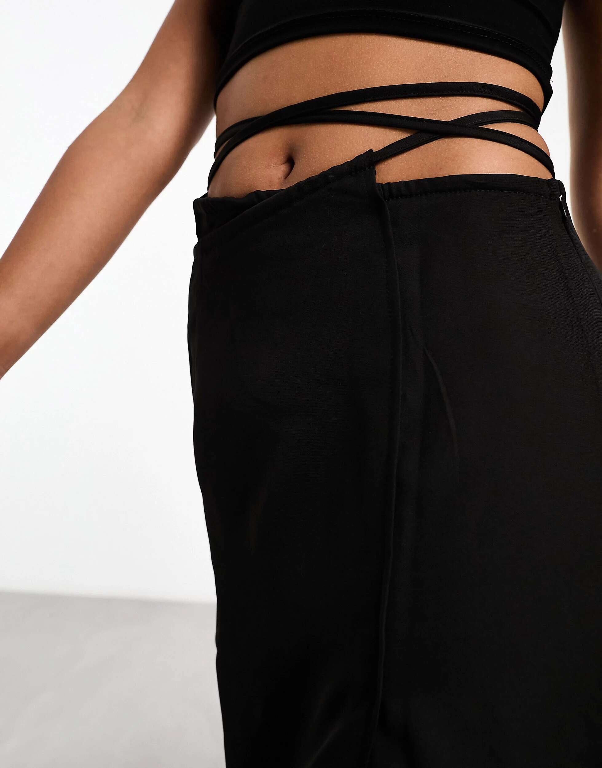 Kaiia Black Tie Waist Maxi Skirt