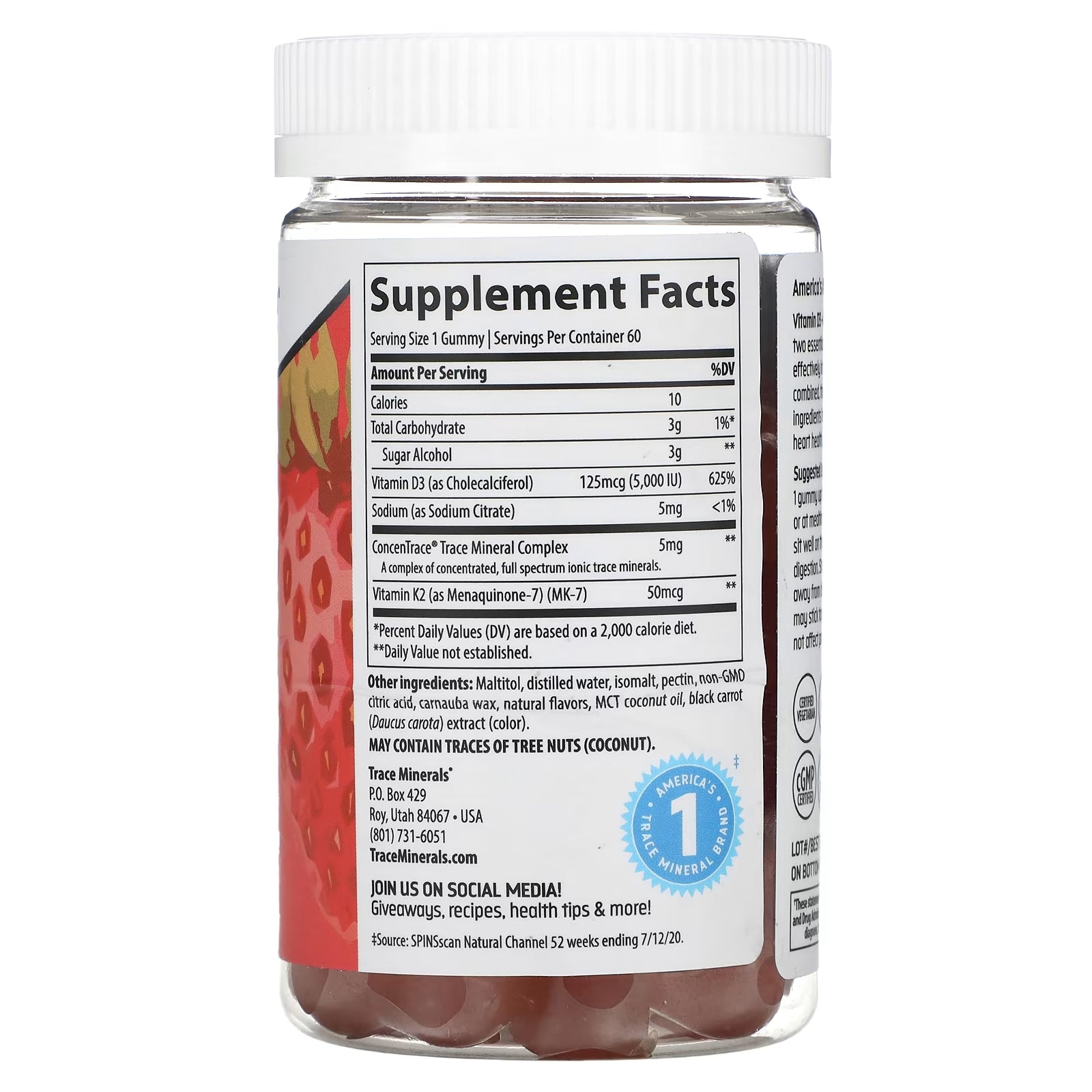 Trace Minerals Vitamin D3 + K2 Gummies Strawberry, 60 Tablets