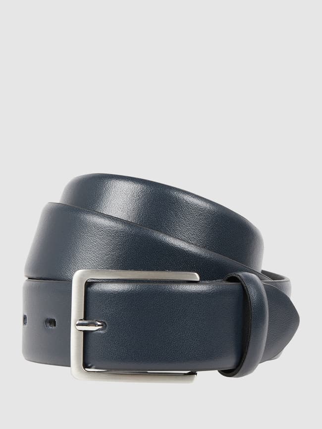 Bugatti leather belt with buckle, dark blue