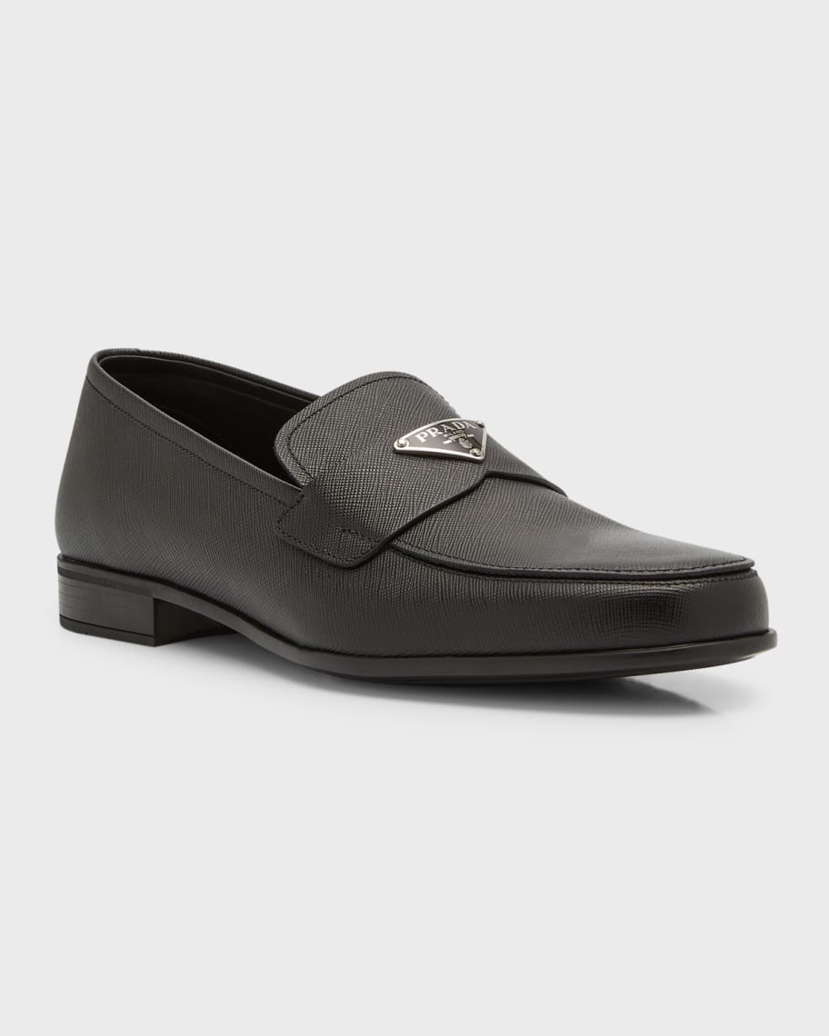 Prada Men's Saffiano Leather Triangle Logo Loafers