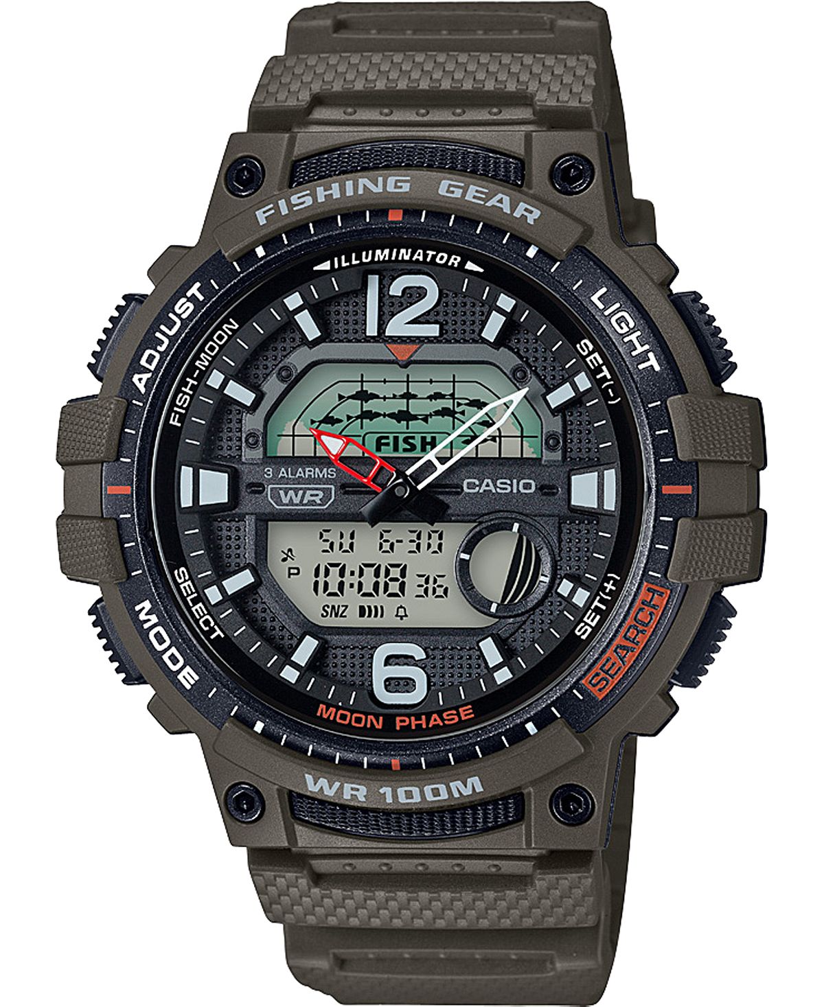 Casio 48mm Green Resin Strap Men's Digital Fishing Watch