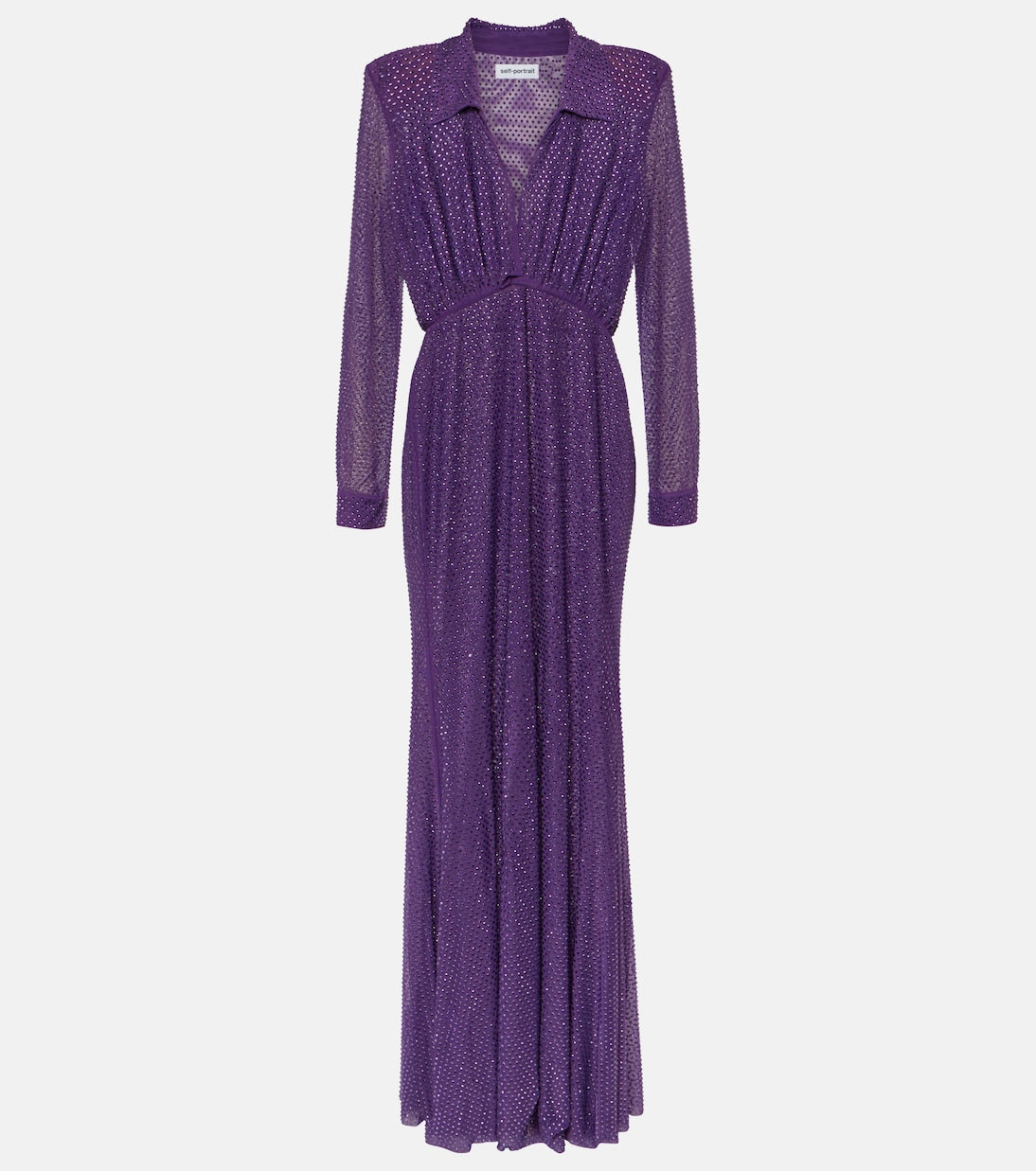 Self-Portrait embellished mesh maxi dress, purple