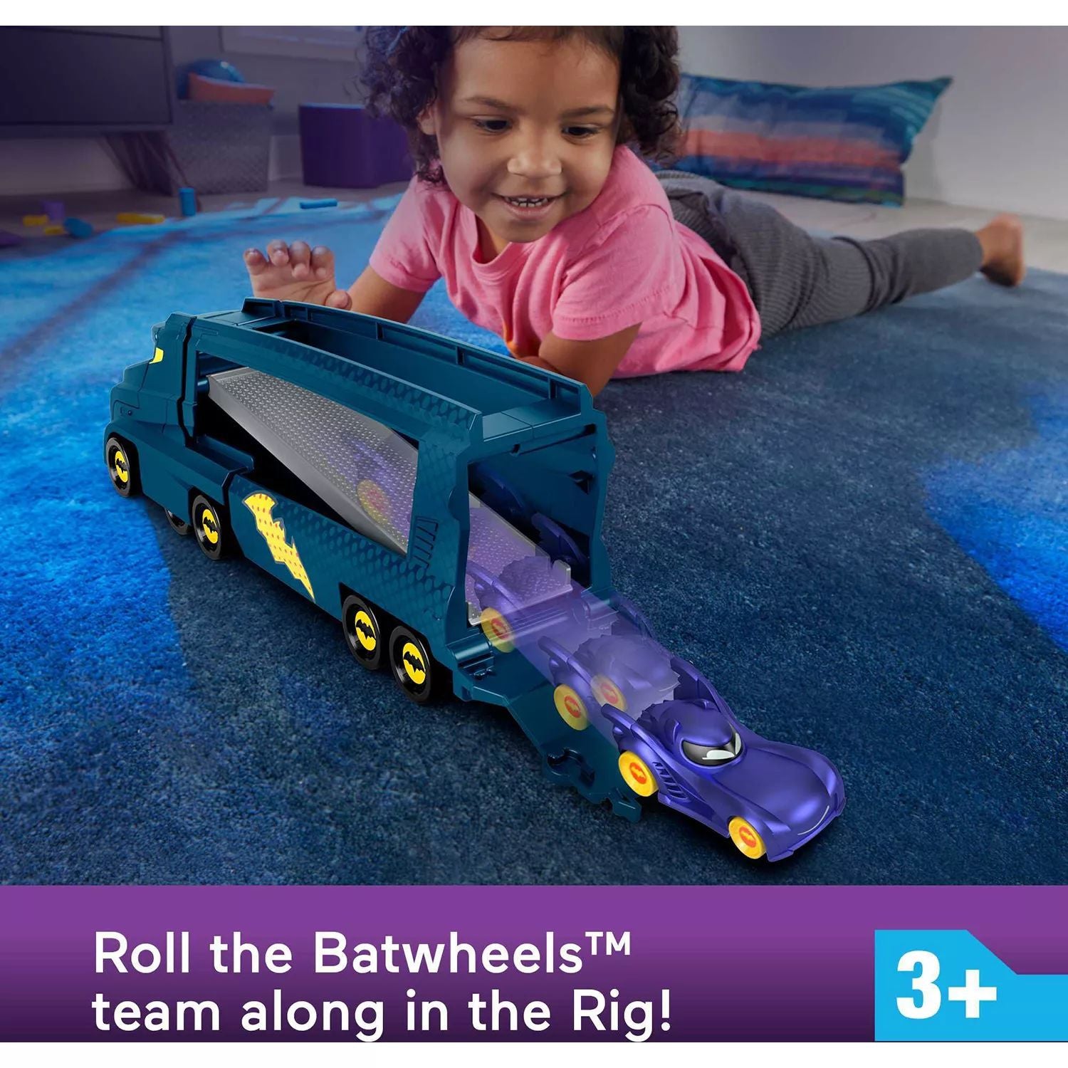 شاحنة قلابة وسيارة DC Batwheels من Fisher-Price كبيرة الحجم مع منحدر ومساحة تخزين للمركبة من IMAGINEXT