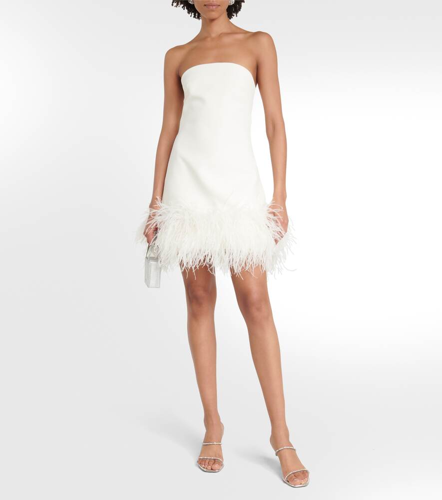 SAFIYAA crepe mini dress with feather trim, white