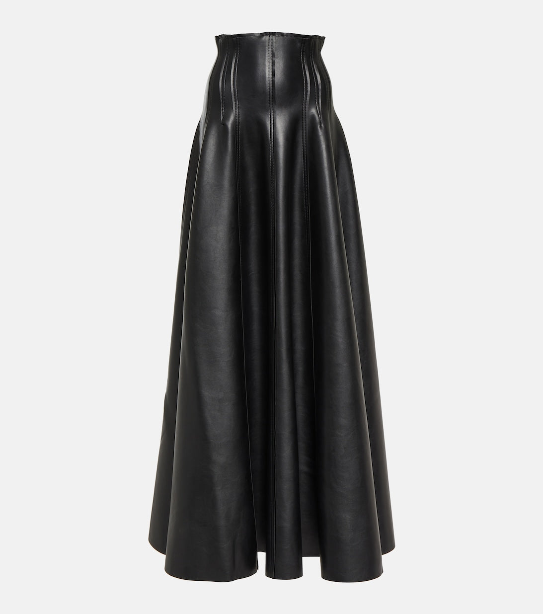 Grace NORMA KAMALI faux leather flared maxi skirt, black