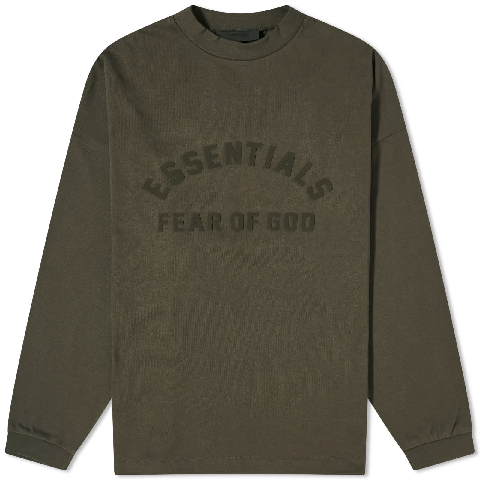 تي شيرت أساسيات الربيع بأكمام طويلة مطبوع عليه Fear Of God، حبر