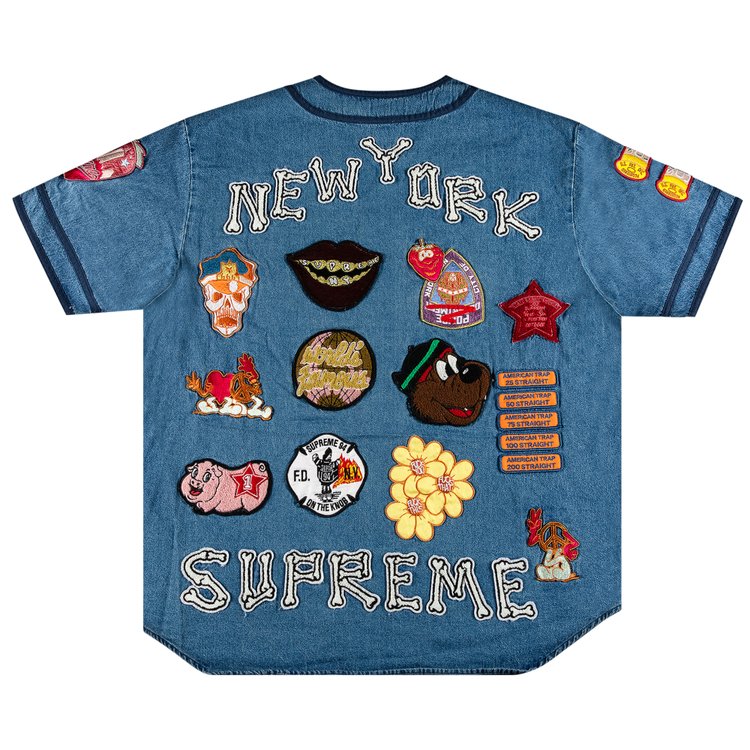 قميص بيسبول من قماش الدنيم من Supreme Patches باللون الأزرق