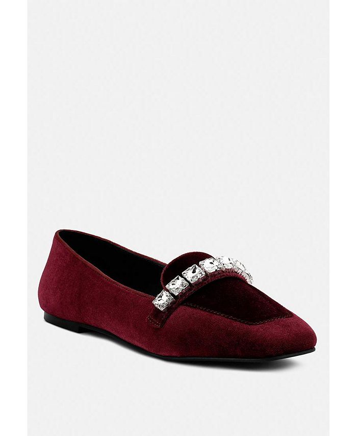 Rag & Co Women's Velvet Rhinestone Loafers, Red