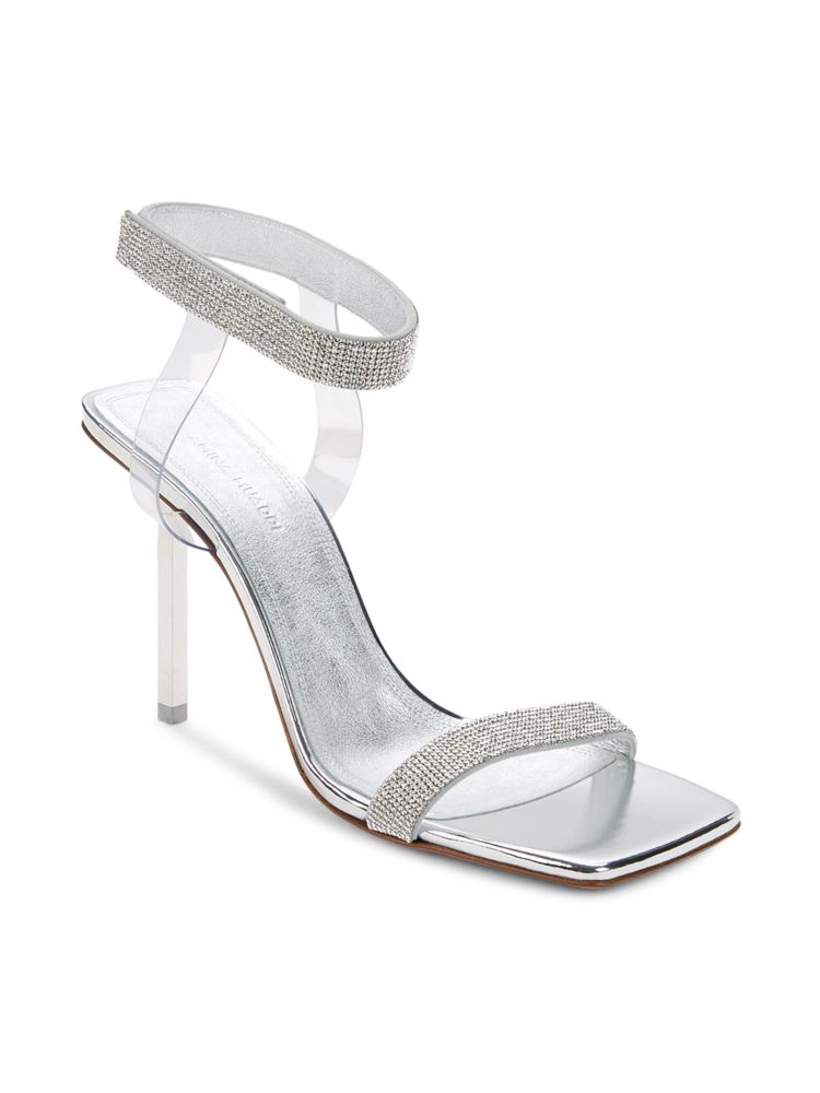 Amina Muaddi Rih Ankle Strap Sandals, Silver