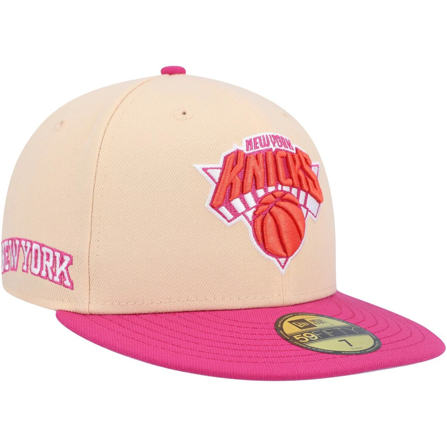 قبعة رجالية ملائمة من New Era باللون البرتقالي والوردي من New York Knicks Passion Mango 59FIFTY