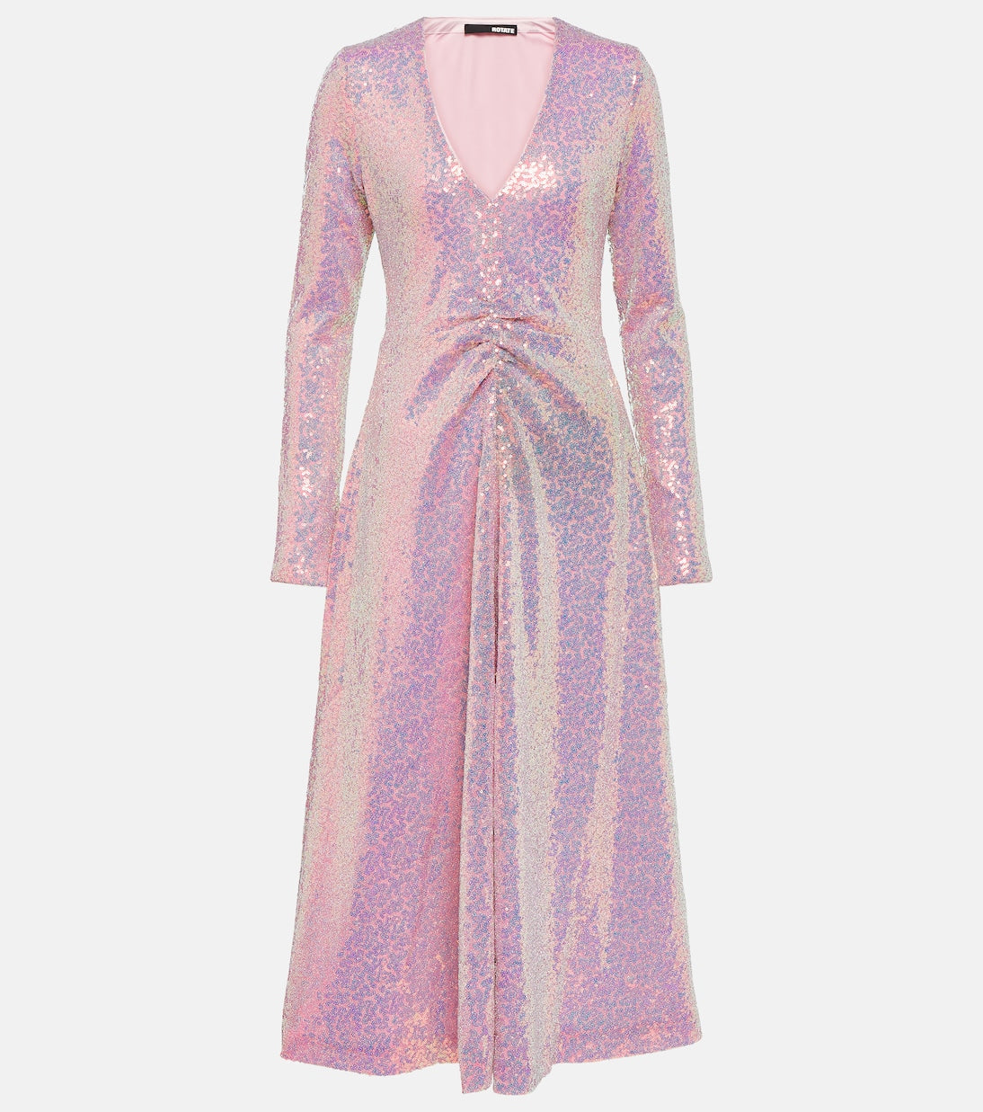 Rotate Birger Christensen ruched sequin midi dress, pink