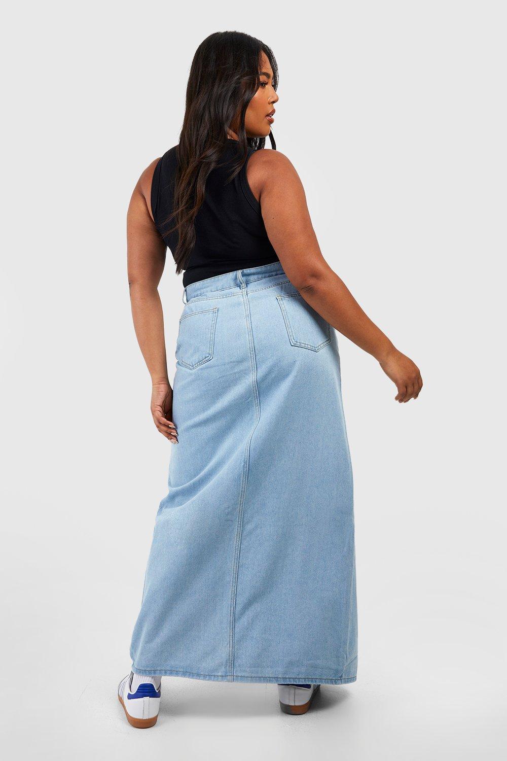 Boohoo Front Split Denim Maxi Skirt, Blue