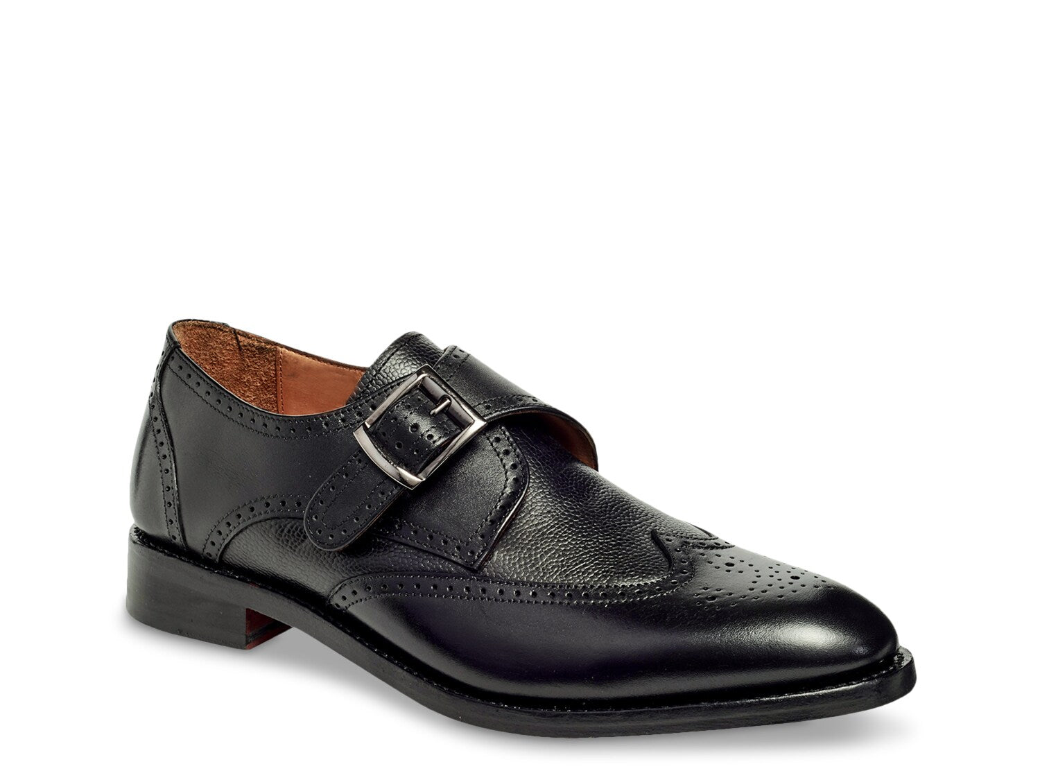 حذاء Anthony Veer Roosevelt Wingtip Monk سهل الارتداء مع حزام، أسود