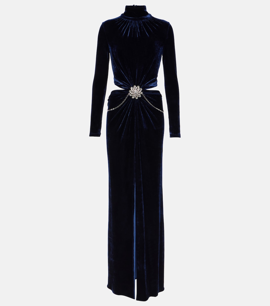 Velvet maxi dress with Rabanne crystals, blue