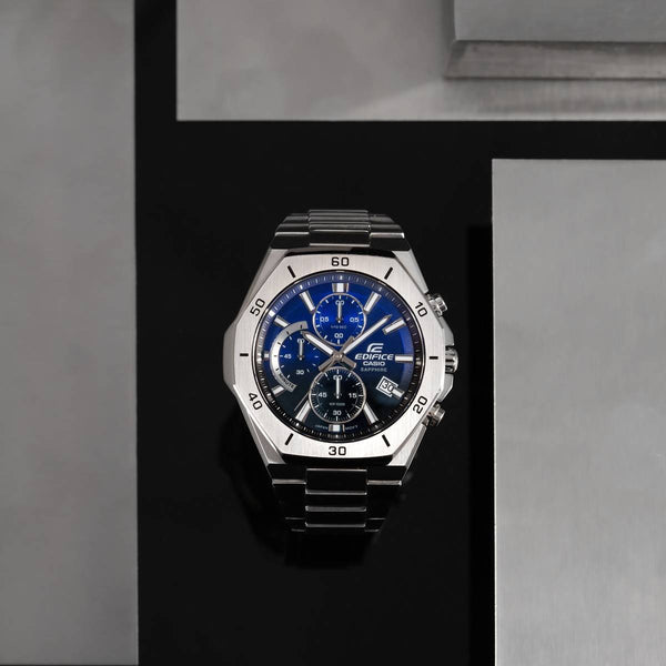 Watch Men's CASIO Edifice Fashion Business Classic Three Eyes Octagonal Dial Blue Watch Mens Analog, blue