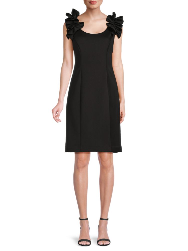 Mini sheath dress with ruffled shoulders Donna Ricco, black