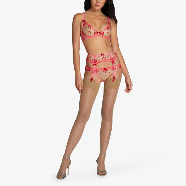 Agent Provocateur Translucent Mesh Suspender Belt with Cupid's Bow, Pink