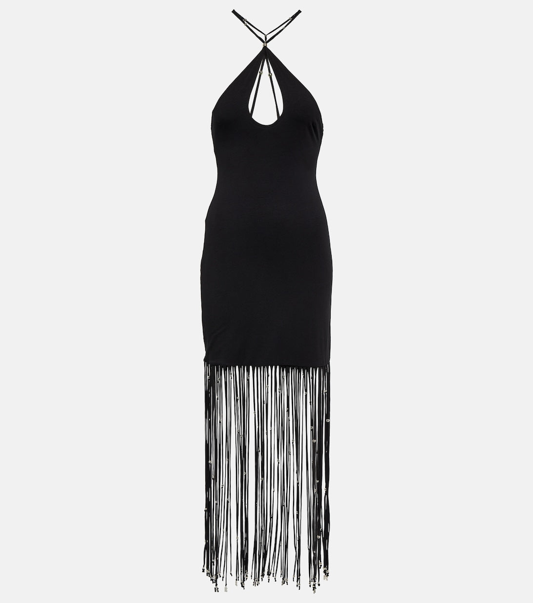 ROTATE BIRGER CHRISTENSEN Fringed Jersey Maxi Dress, Black