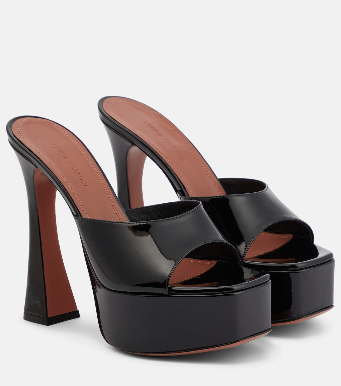 Amina Muaddi Platform Patent Leather Dalida Mules, Black