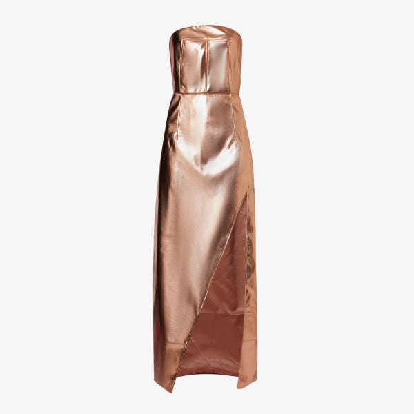 Amy Lynn Sleeveless Metallic Faux Leather Maxi Dress, Pink