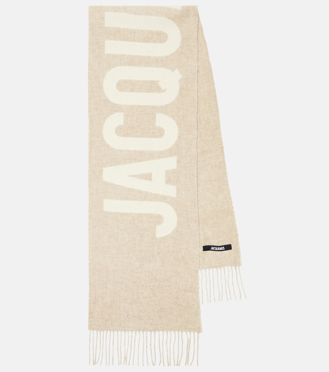 Natural wool jacquard scarf with Jacquemus logo, beige