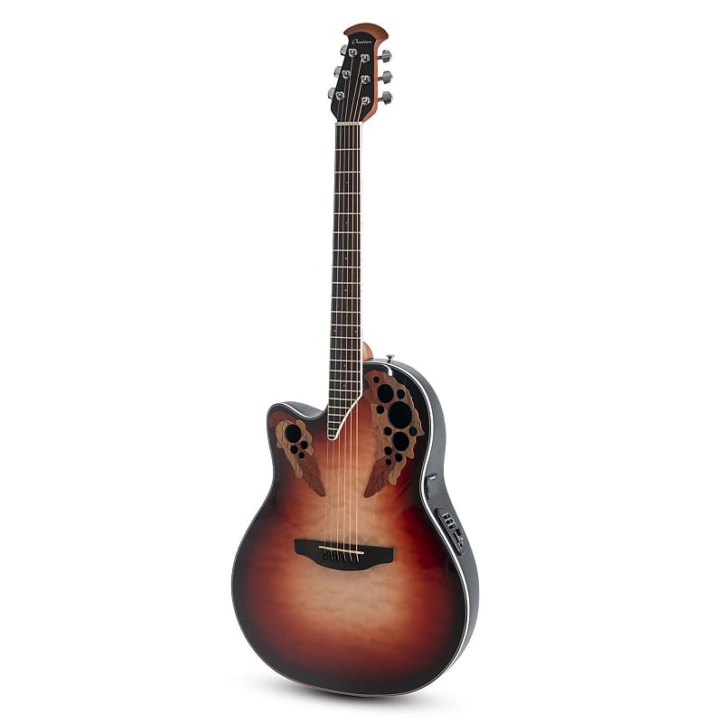 Acoustic guitar Ovation Celebrity Elite Plus E-Acoustic Guitar CE44LX-1R, MS/Mid/Cutaway, Ruby Burst, Lefty