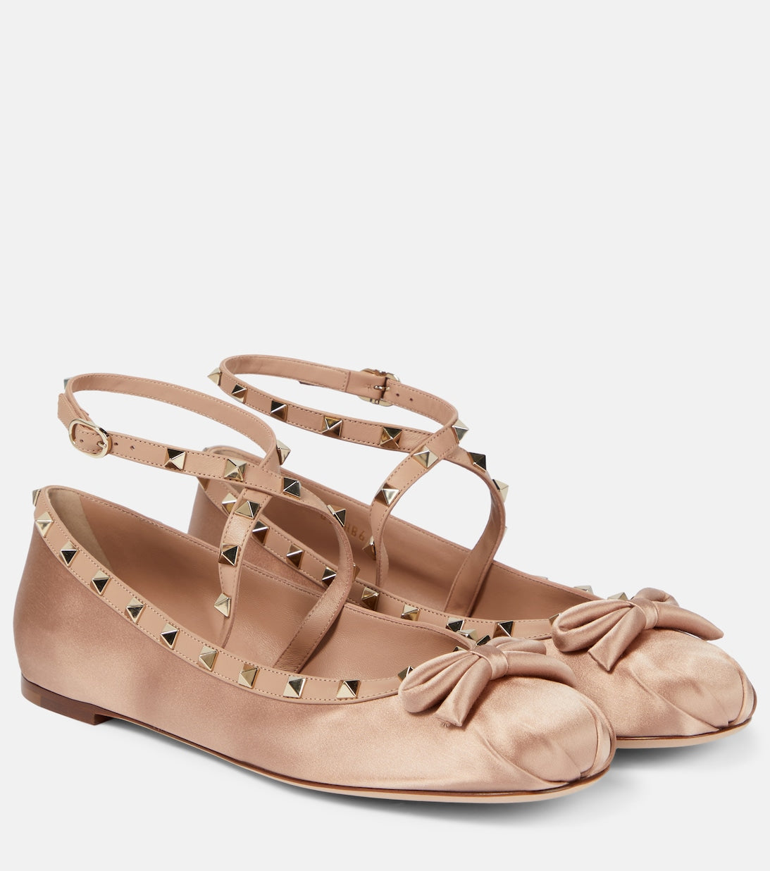 Valentino Garavani Rockstud Satin Ballerinas, Neutral