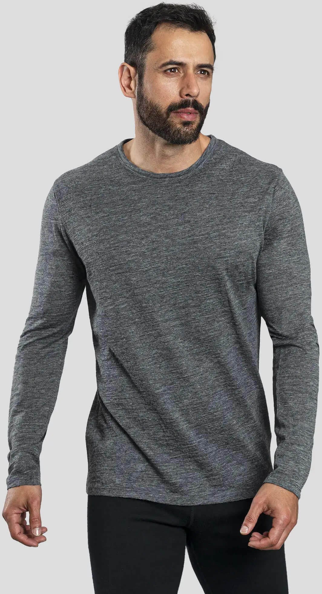 160 Ultralight Alpaca Wool Long Sleeve Basic Shirt - Men's Arms of Andes ,  grey