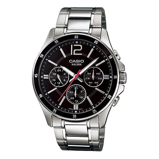 CASIO Watch Waterproof Stainless Steel Strap Quartz Mens Black Analog, black