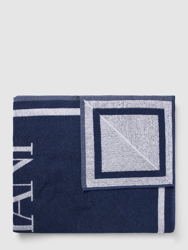 Towel with Emporio Armani label print, dark blue