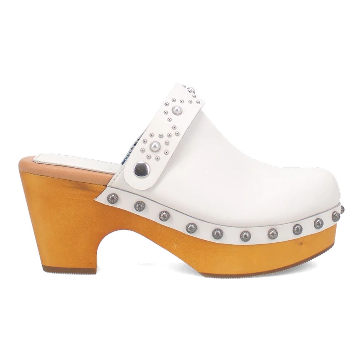 Women's leather platform clogs Dingo Deadwood Dingo, white