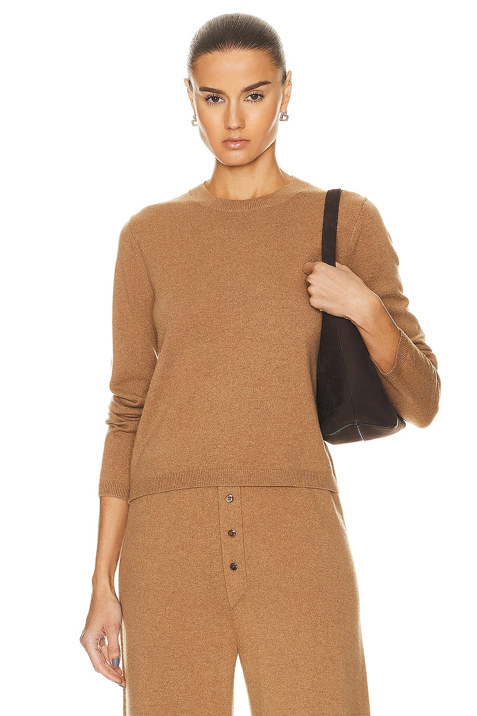 Guest In Residence Shrunken Crew Top Sweater, Almond color