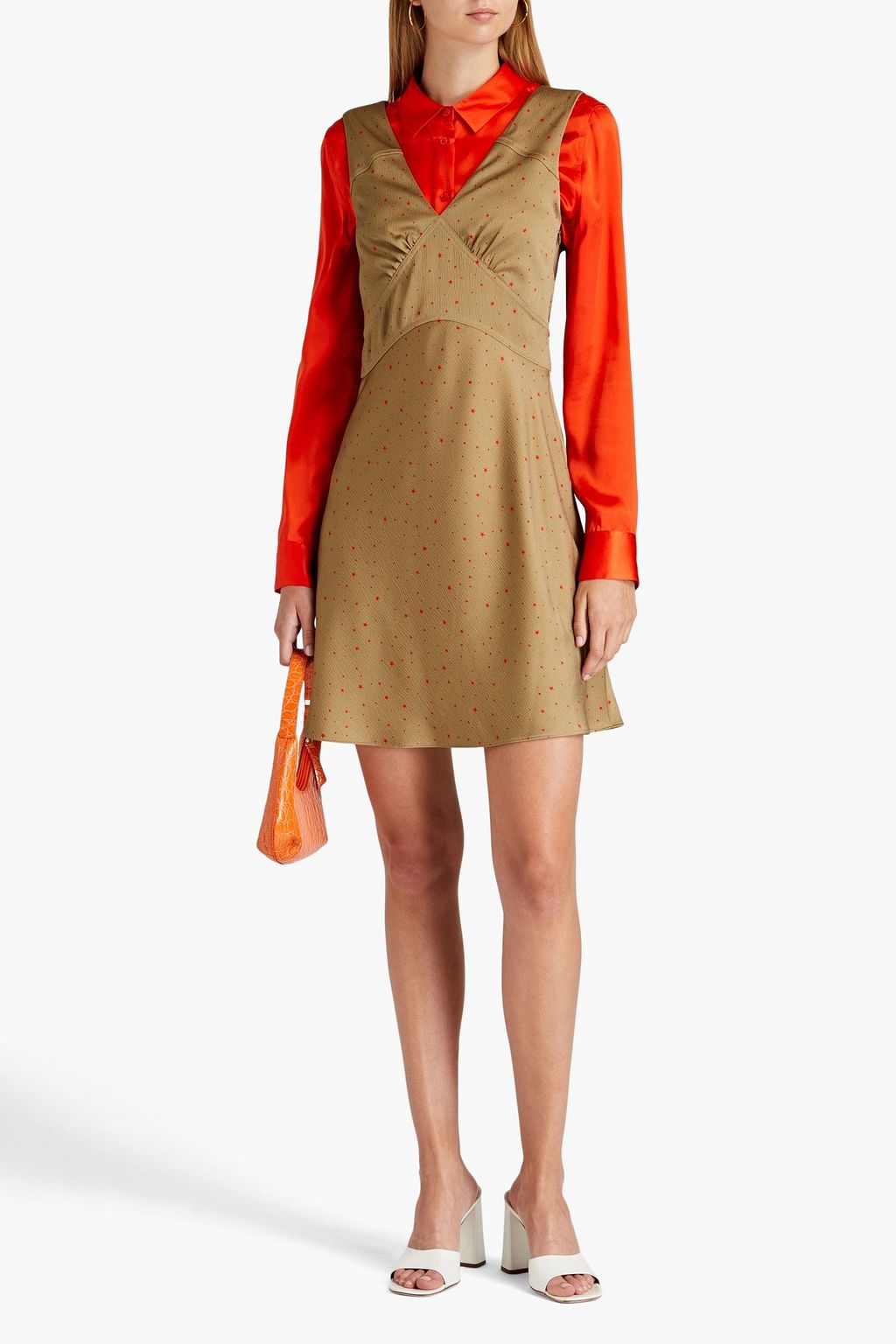 Victoria Beckham printed hammered satin mini dress, sand