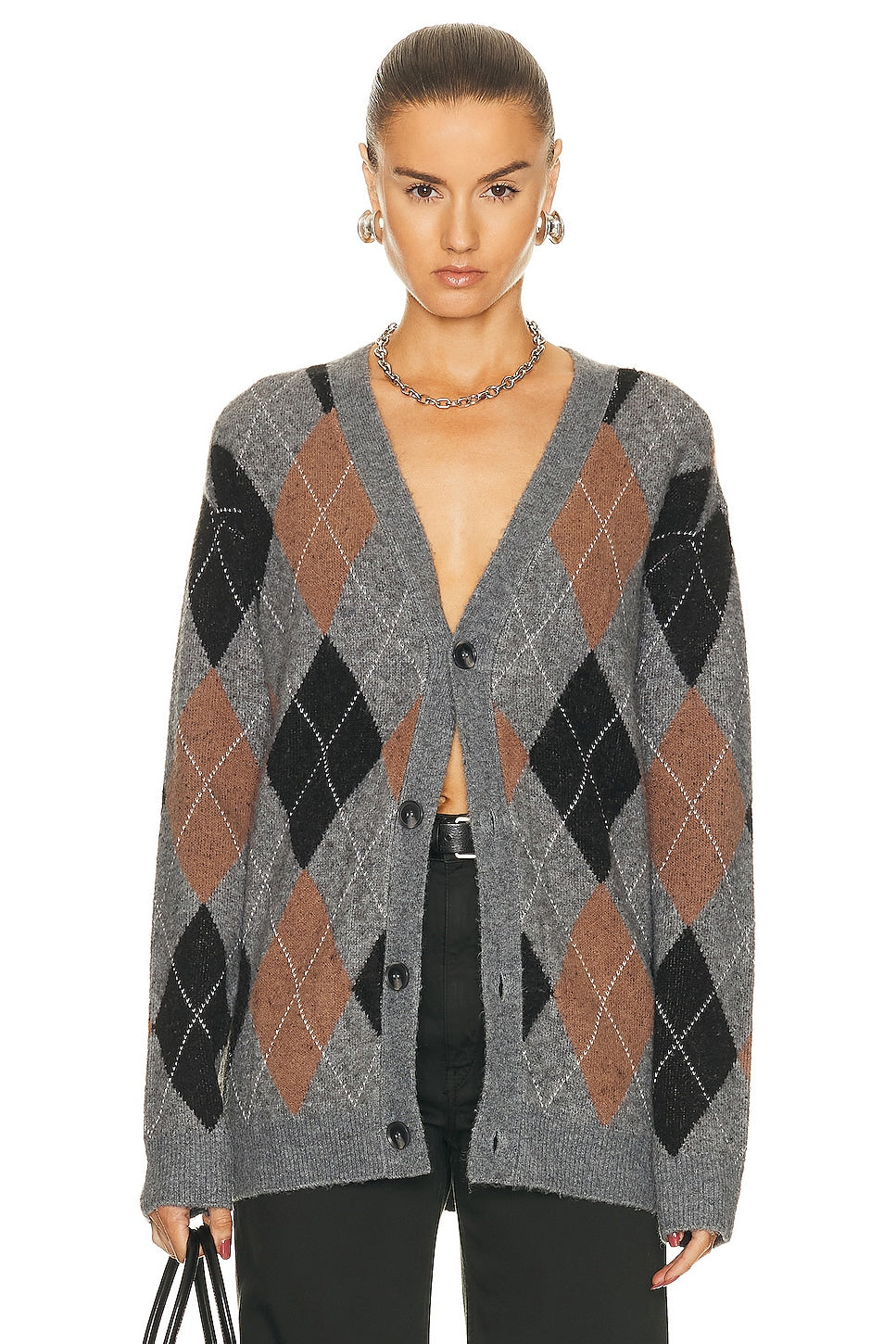 Cardigan Wao Argyle Sweater, gray & black