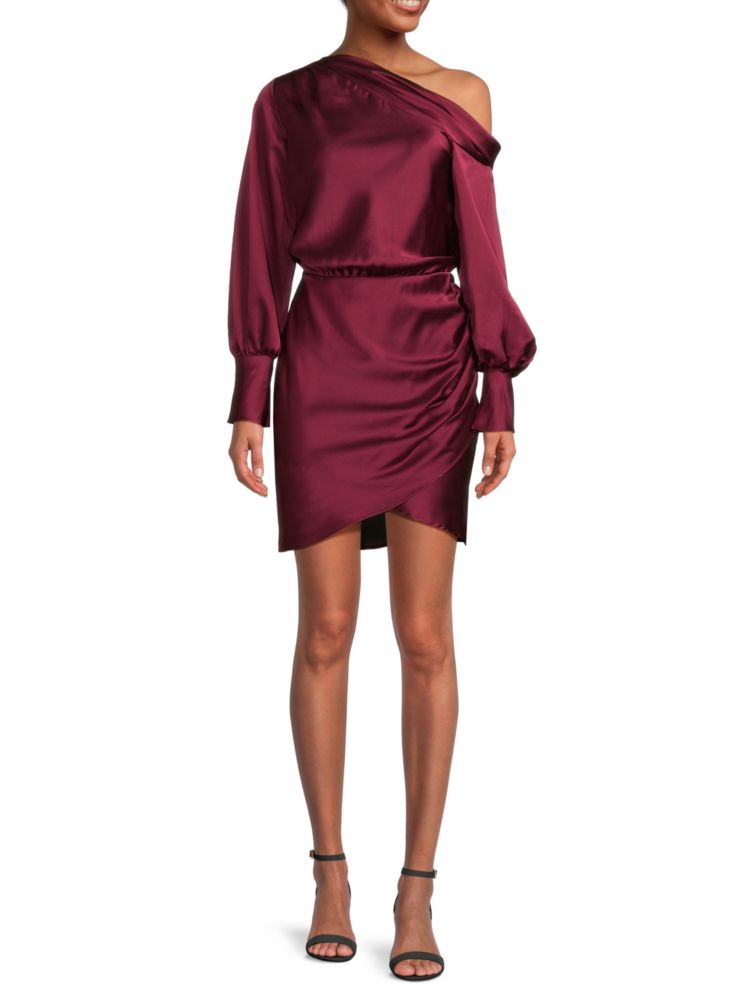 Renee C. Off Shoulder Satin Tulip Dress, Burgundy