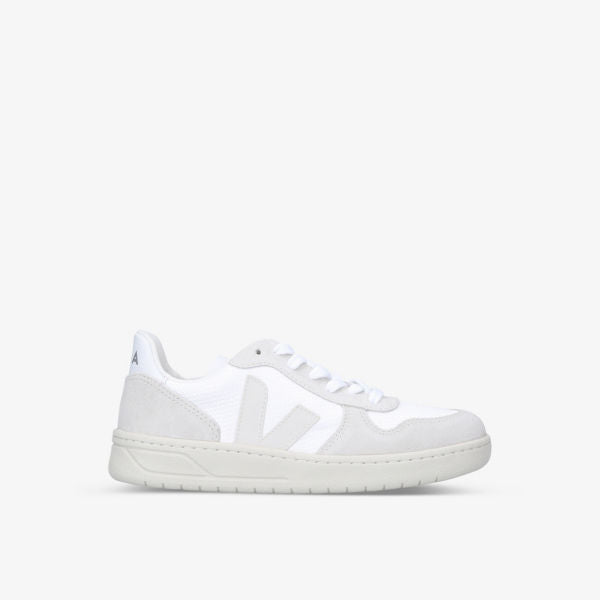 Women's V10 Sneakers in PU Leather with Embroidered Veja Logo, White