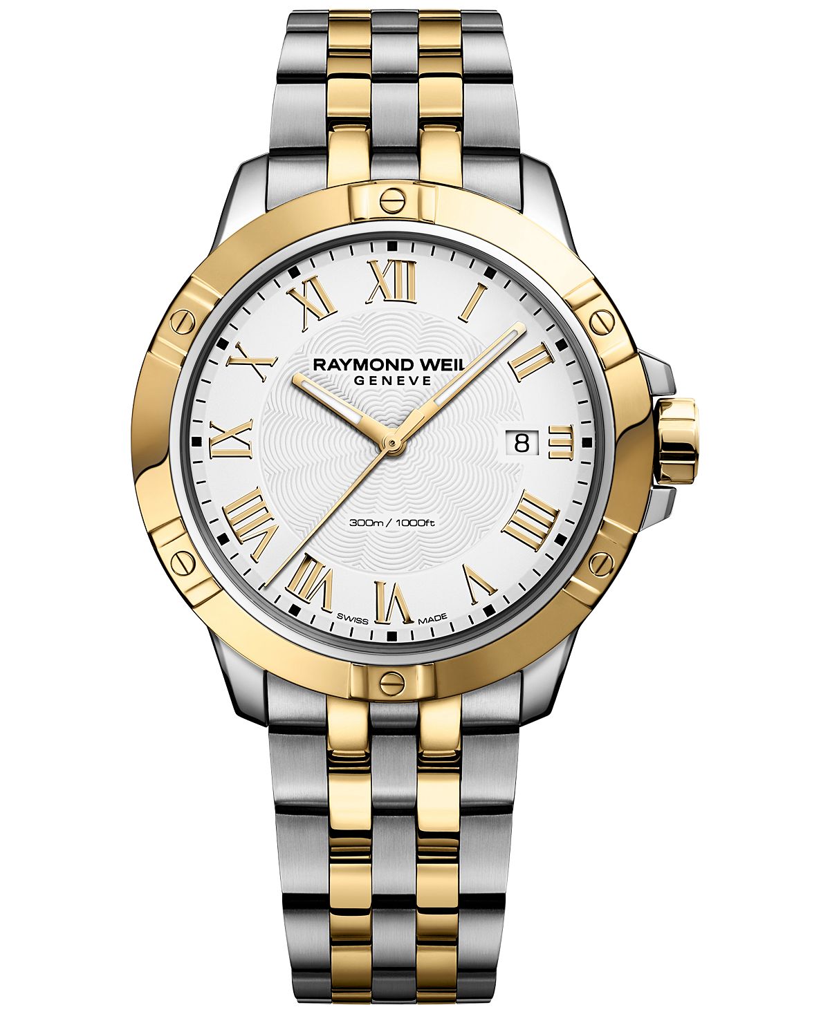 ساعة سويس تانجو للرجال بسوار من الفولاذ المقاوم للصدأ ثنائي اللون PVD 41 مم 8160-STP-00308 Raymond Weil