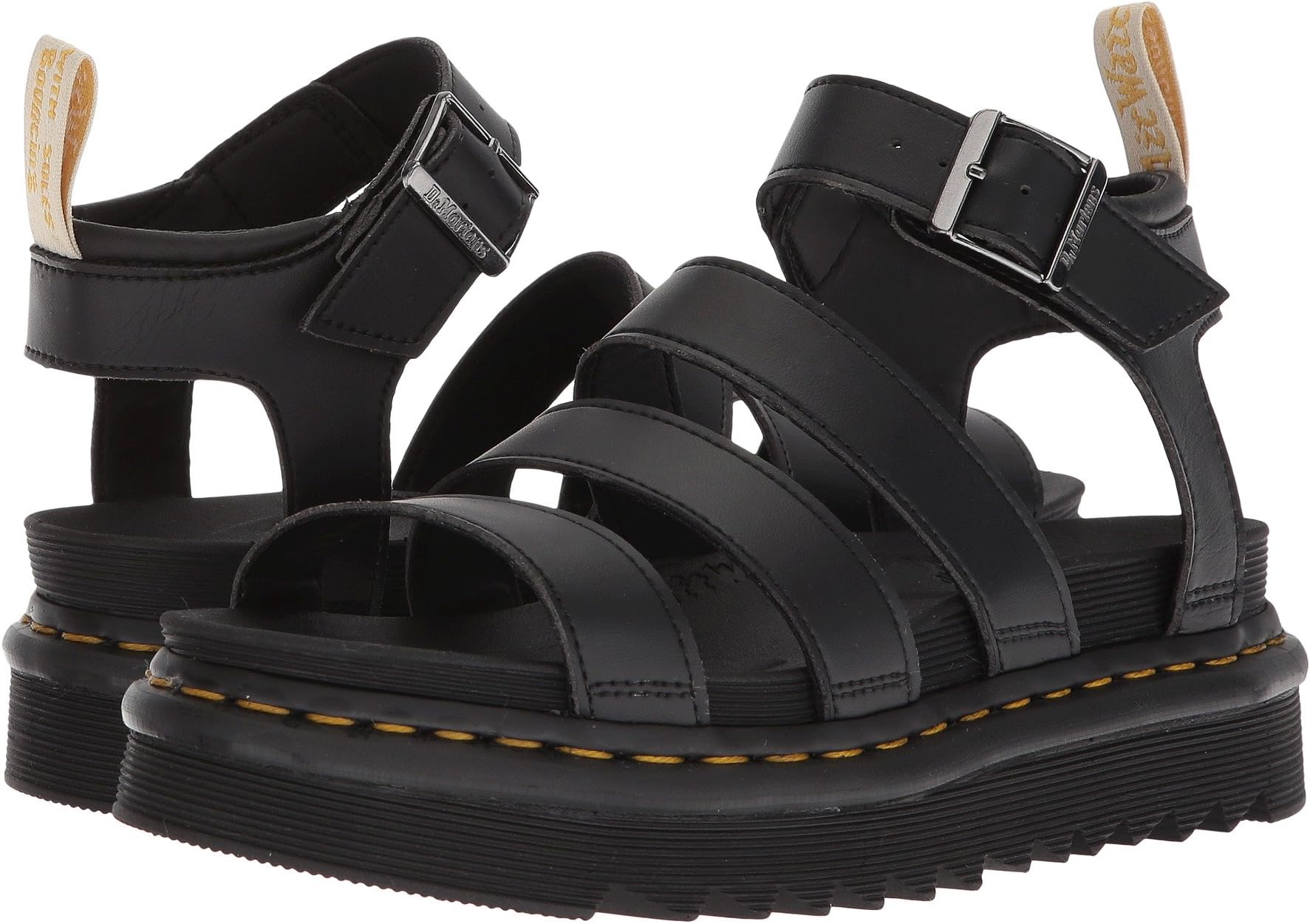 Vegan Blaire Dr. Flat Sandals Martens, Black Felix Rub Off/Black Soft PU