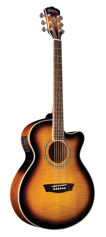 Acoustic Guitar Washburn - Tobacco Burst Festival Series Mini Jumbo Cutaway Acoustic Electric! EA15