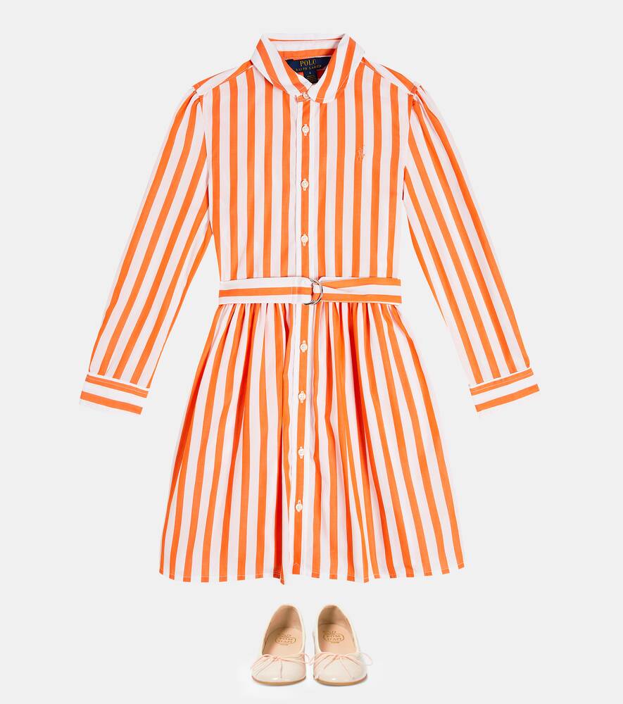 Polo Ralph Lauren Cotton Poplin Striped Shirt Dress, Orange