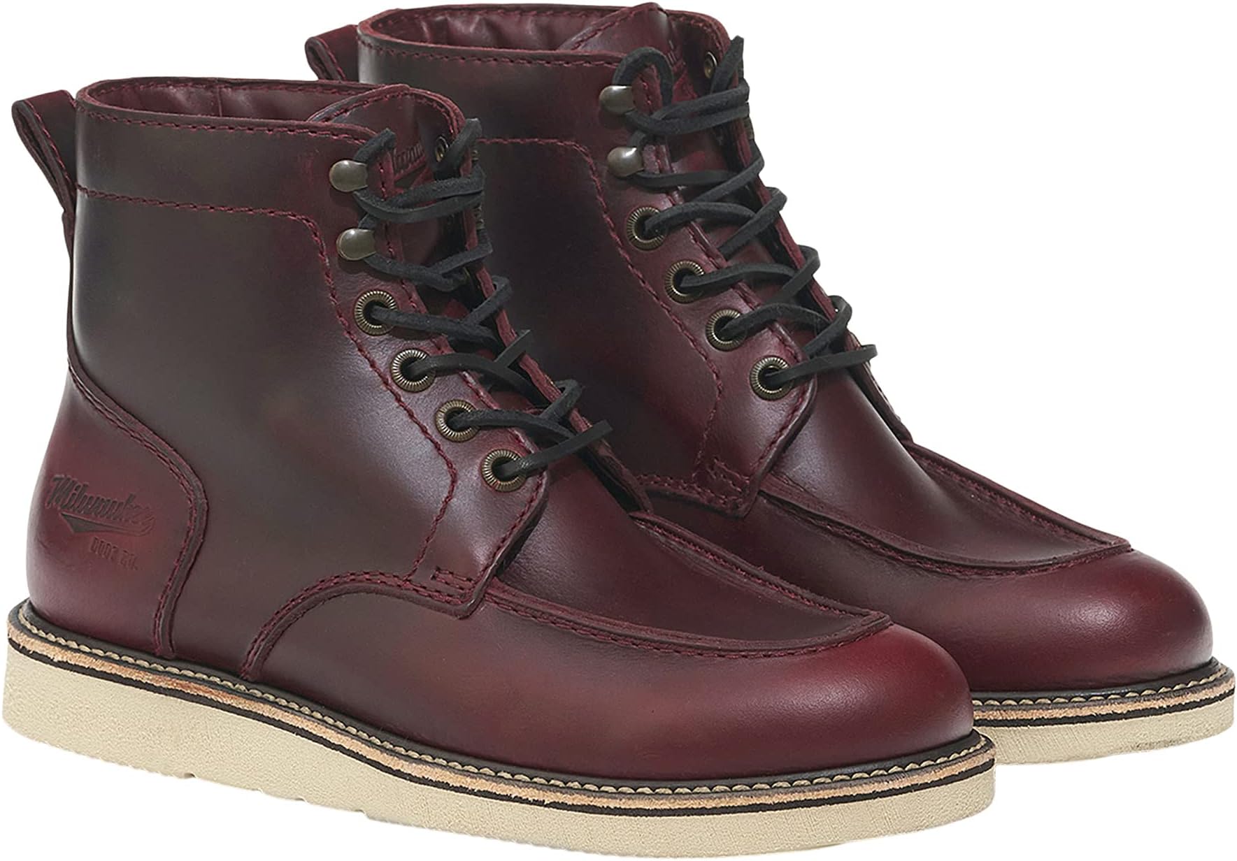 حذاء Bradford Moc Toe Boot برباط من Milwaukee Boot Company باللون الأحمر الداكن