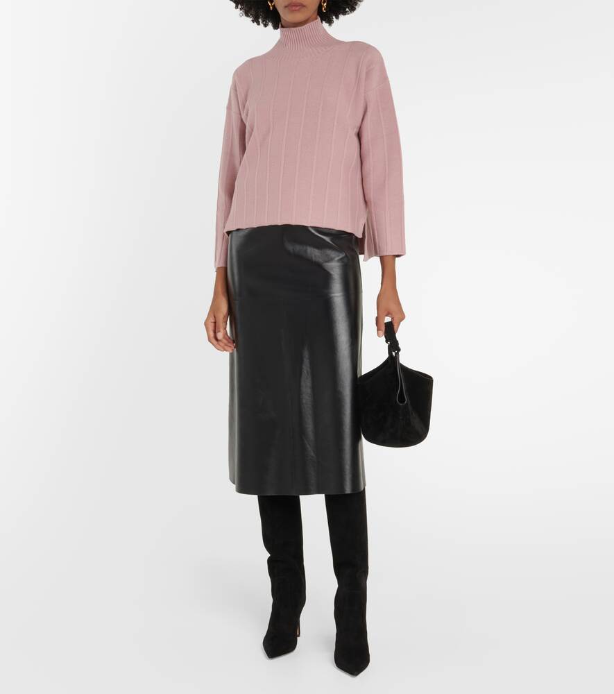 Beira ribbed natural wool sweater with high collar MAX MARA, pink