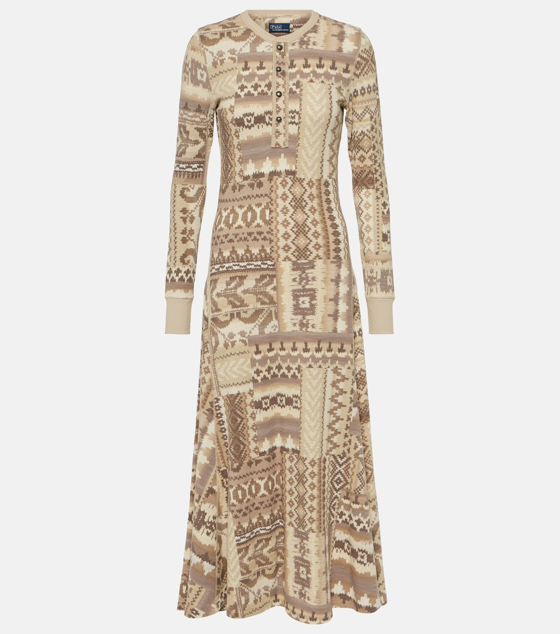 Polo Ralph Lauren cotton knitted flared midi dress, beige