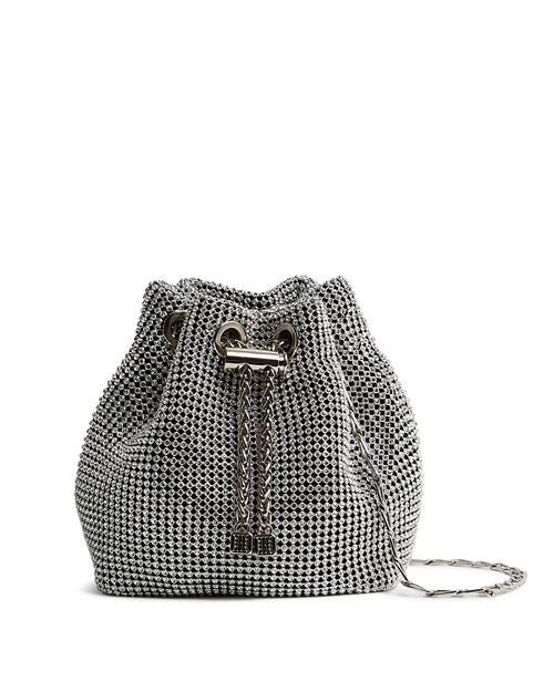 Mini Demi Chainmail Crystal Drawstring Bag REISS, Silver