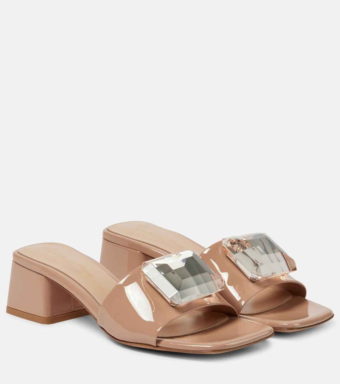 Jaipur mules in patent leather with Gianvito Rossi decoration, beige