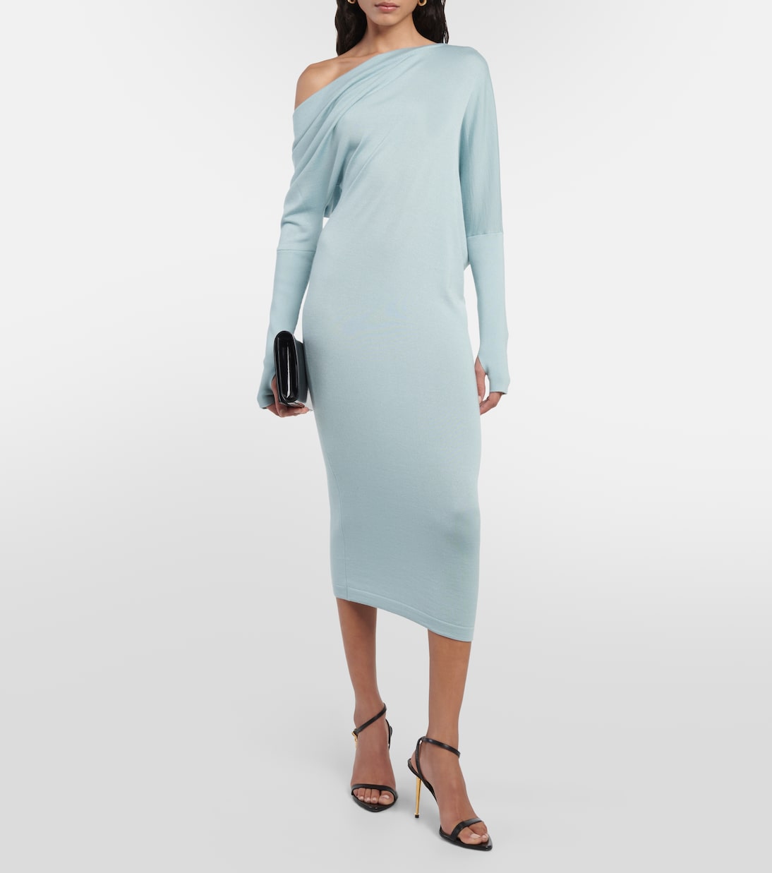 Tom Ford Off Shoulder Cashmere Midi Dress, Blue