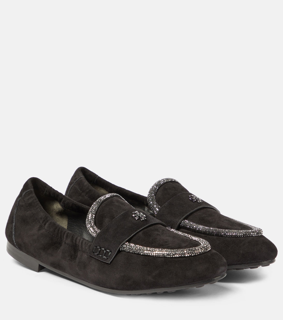 Tory Burch Crystal Suede Loafers, Black