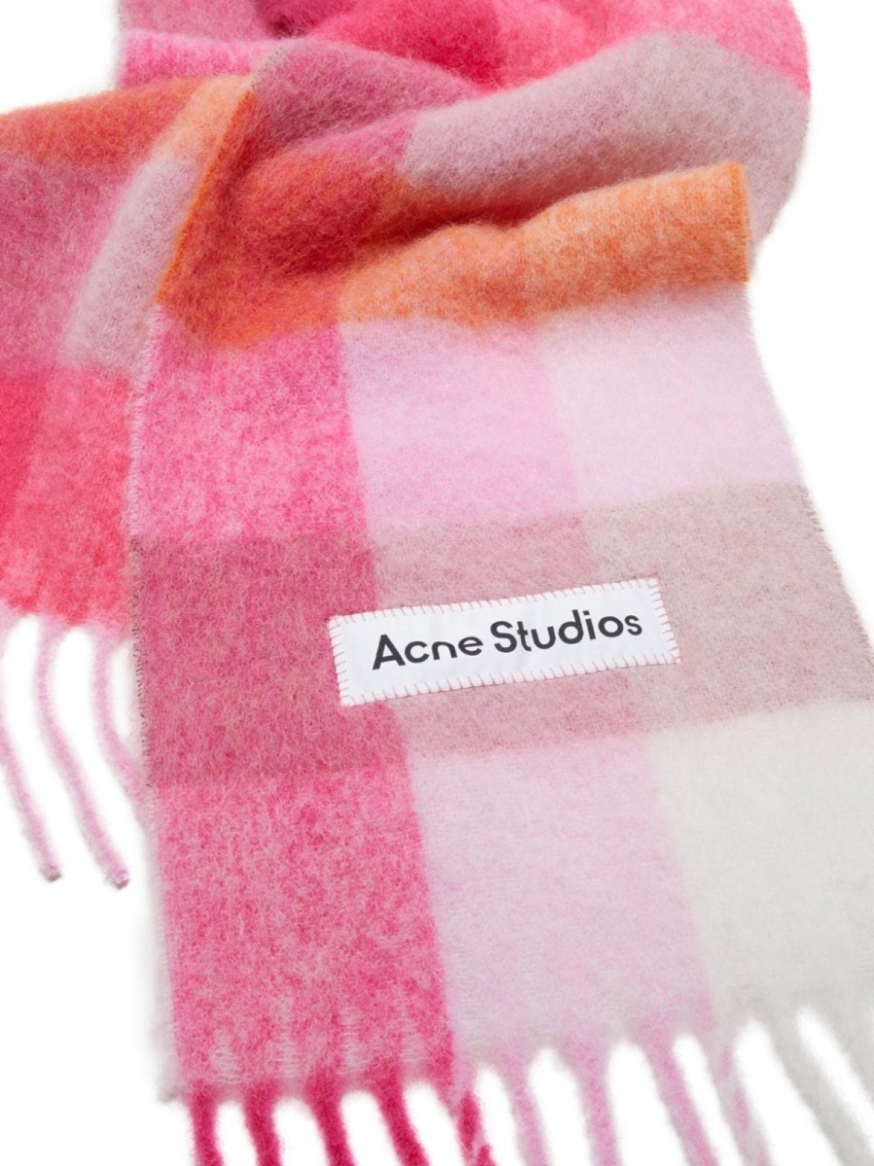 Acne Studios Logo Fringe Scarf Pink