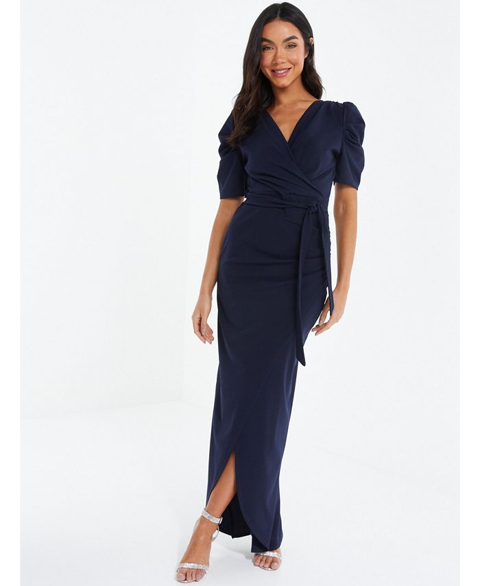 QUIZ Women's Puff Sleeve Maxi Dress, Blue