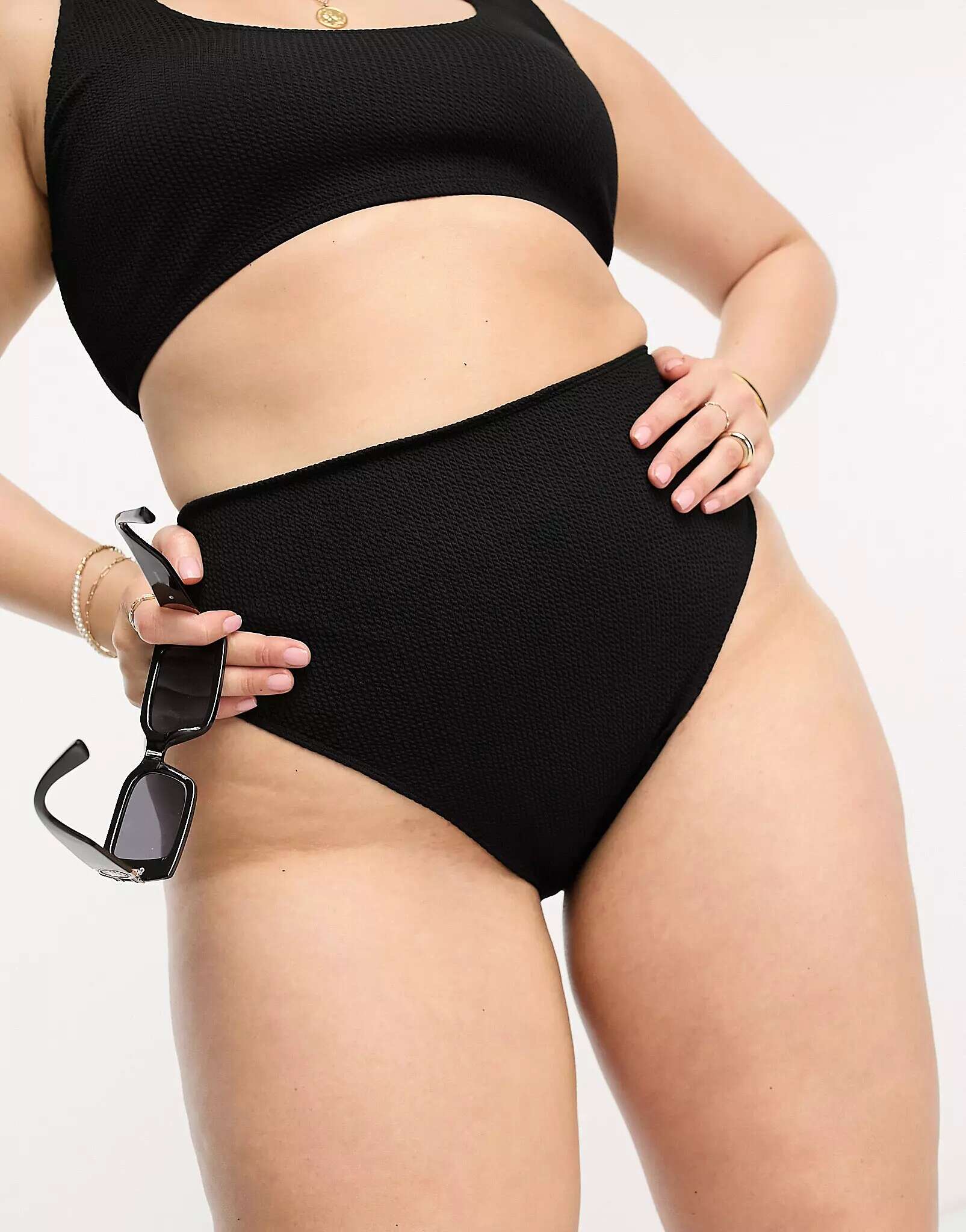 ASOS DESIGN Curve High Waist Bikini Bottom In Black